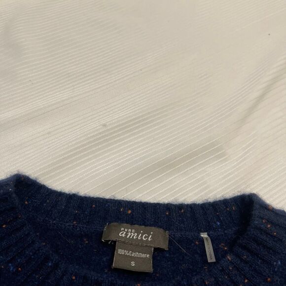 Pure Amici 100% Cashmere Blue Colorblock Sweater Size Small - Picture 2 of 7
